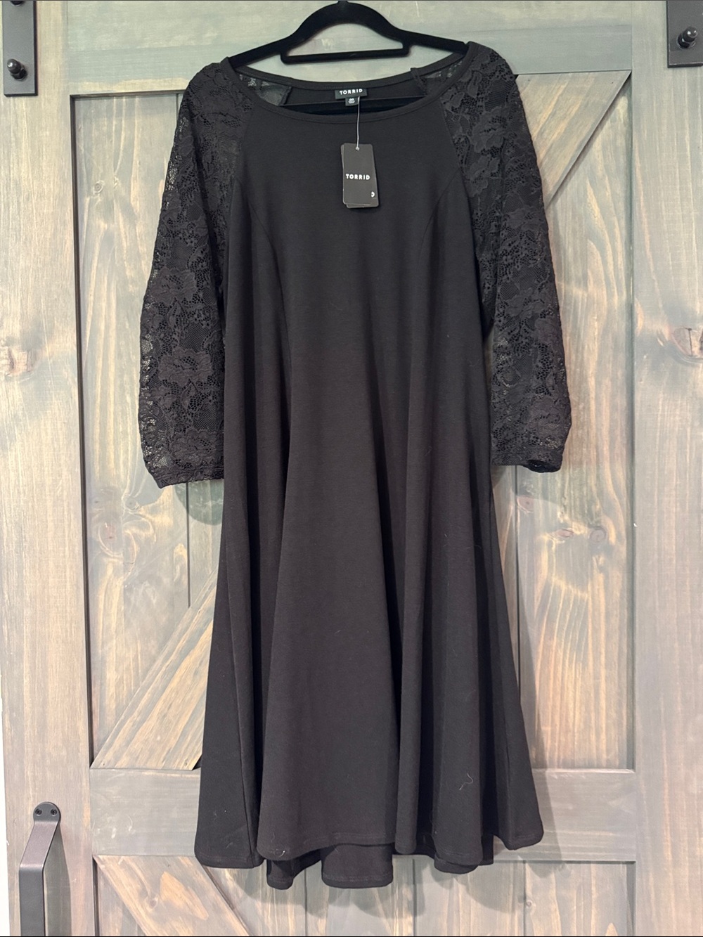 NWT Torrid Black Lace-Sleeve Midi Skater Dress